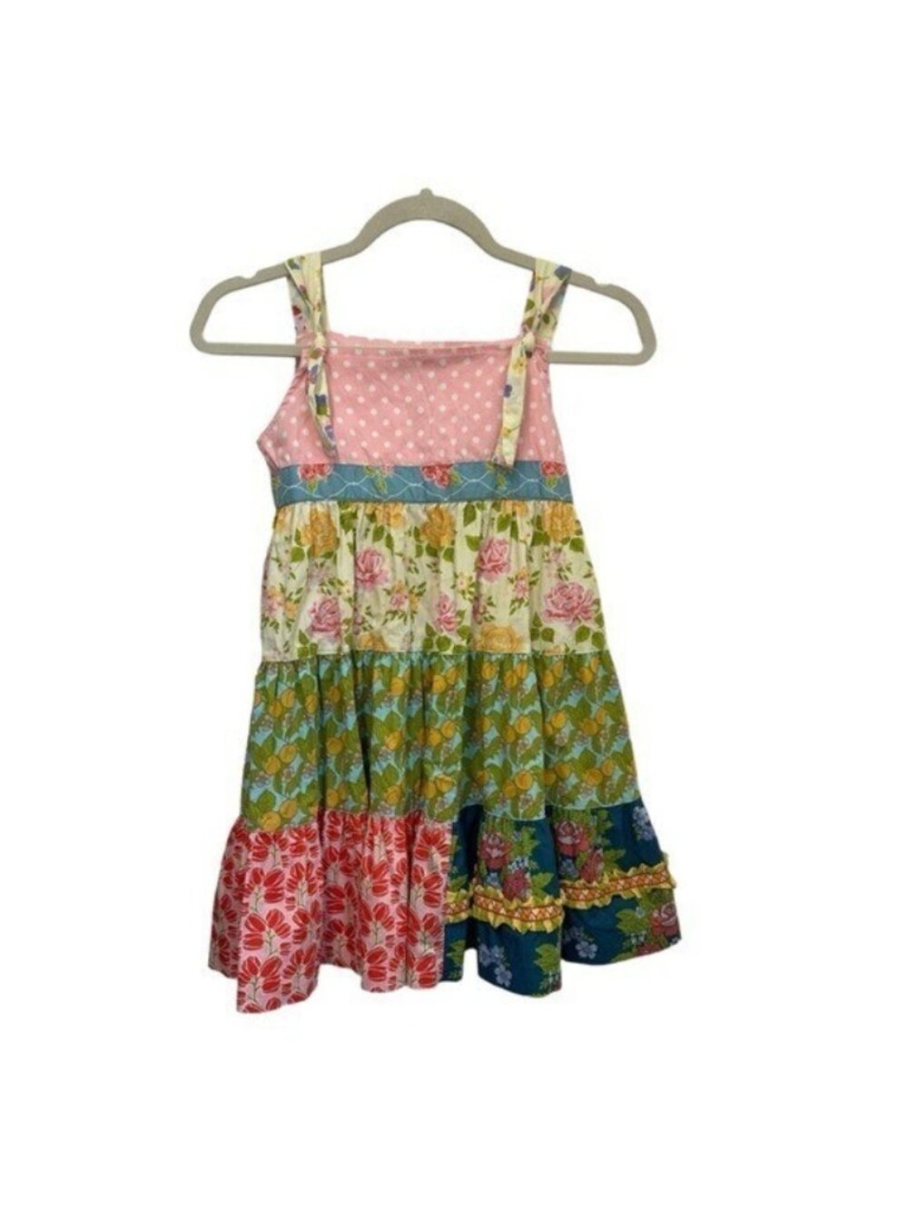 Matilda Jane Girls 8 Good Hart Tiered Knot Dress Sleeveless Patchwork Pink D1352